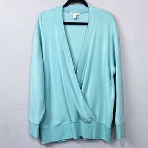 Athleta‎ Purana Wrap Sweatshirt Sz L Top Aqua Blue Athleisure Cozy Lounge Casual